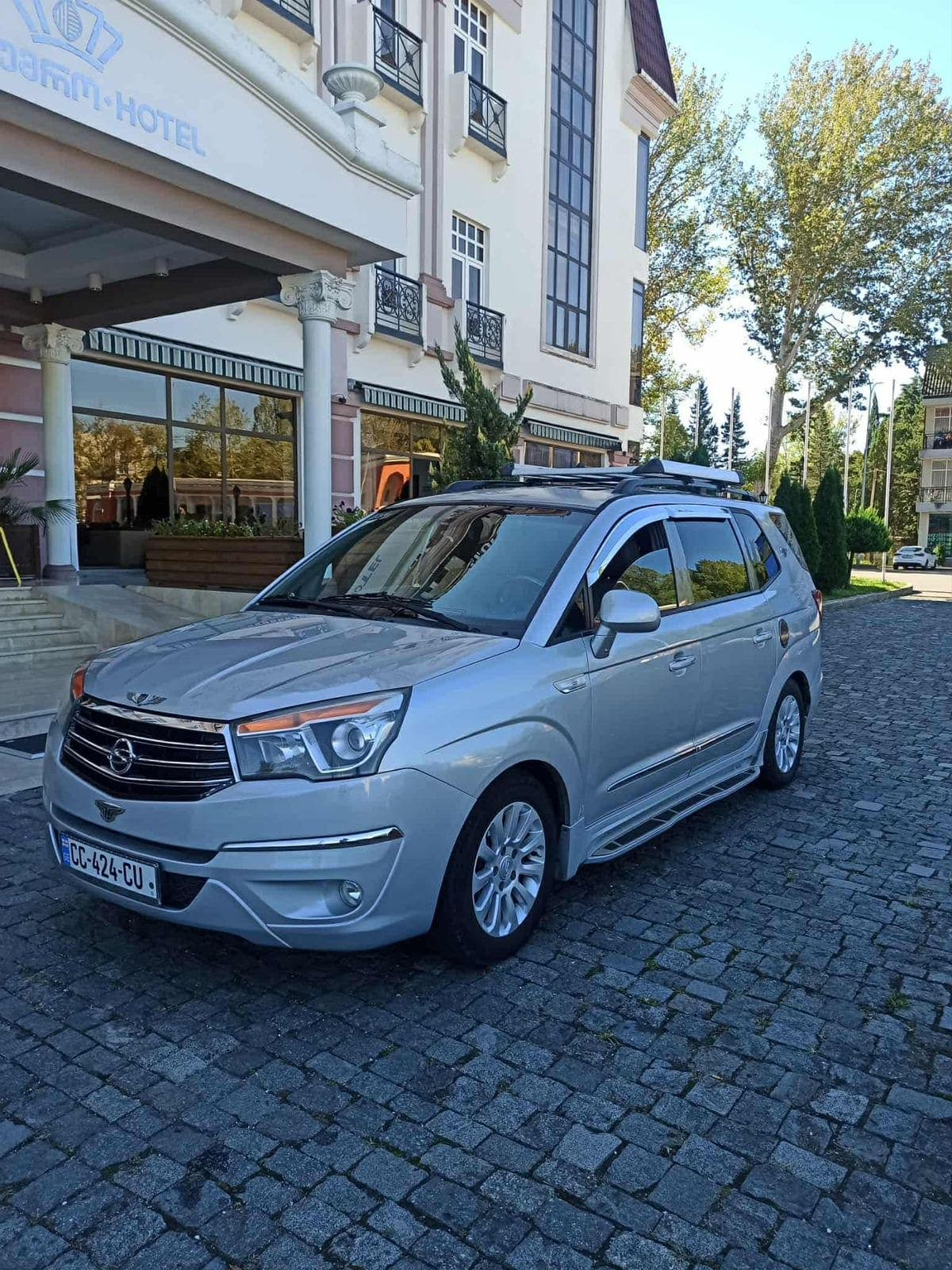 Our car waiting at a hotel entrance